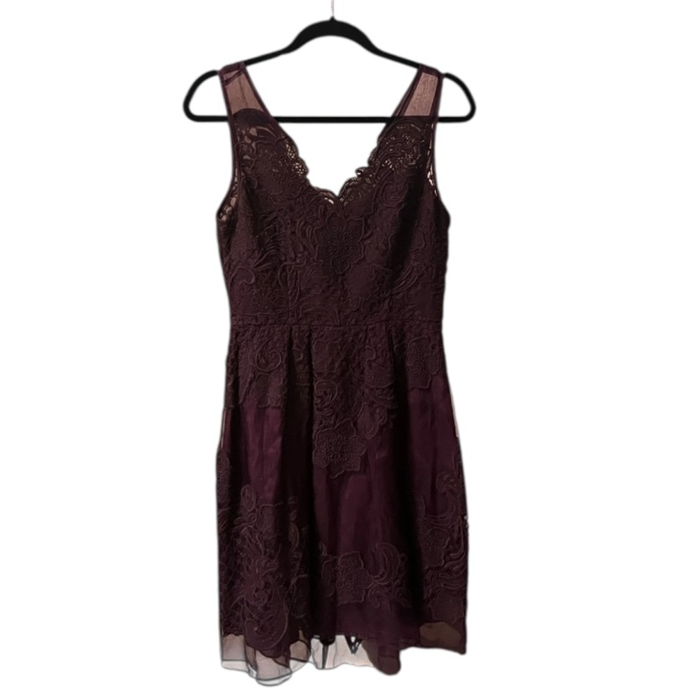 Yoana Baraschi Purple Egg Plant Embroidered Silk Sleeveless Cocktail Dress Sz 4